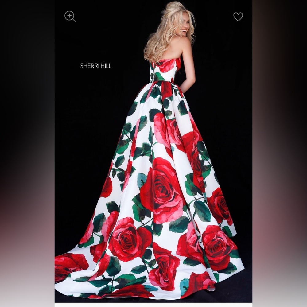 Sherri Hill Red and White Floral Prom Dress ROSES - Picture 5 of 16
